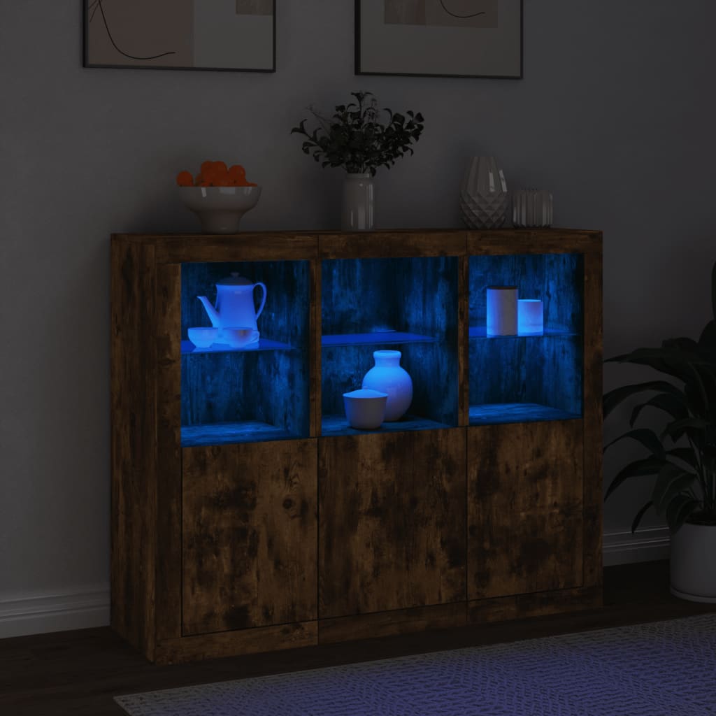 Sideboards with LED Lights 3 pcs Smoked Oak Engineered Wood